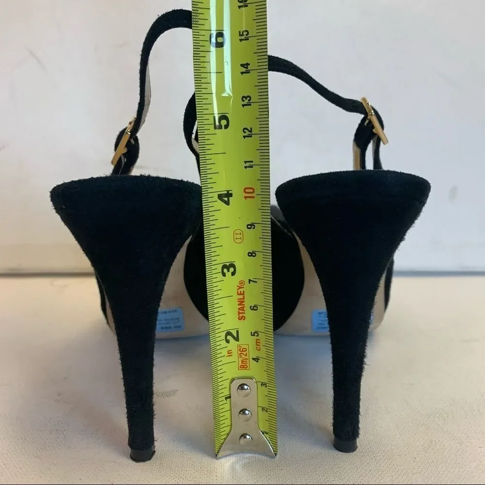 Kate Spade Gael Black Suede Slingback Platform Heels Floral Peep Toe Sz 6.5